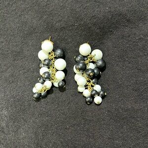 Black and white beaded dangle earrings